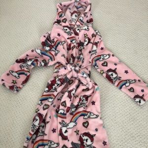 Fleece hooded pink robe Rainbows and Unicorns